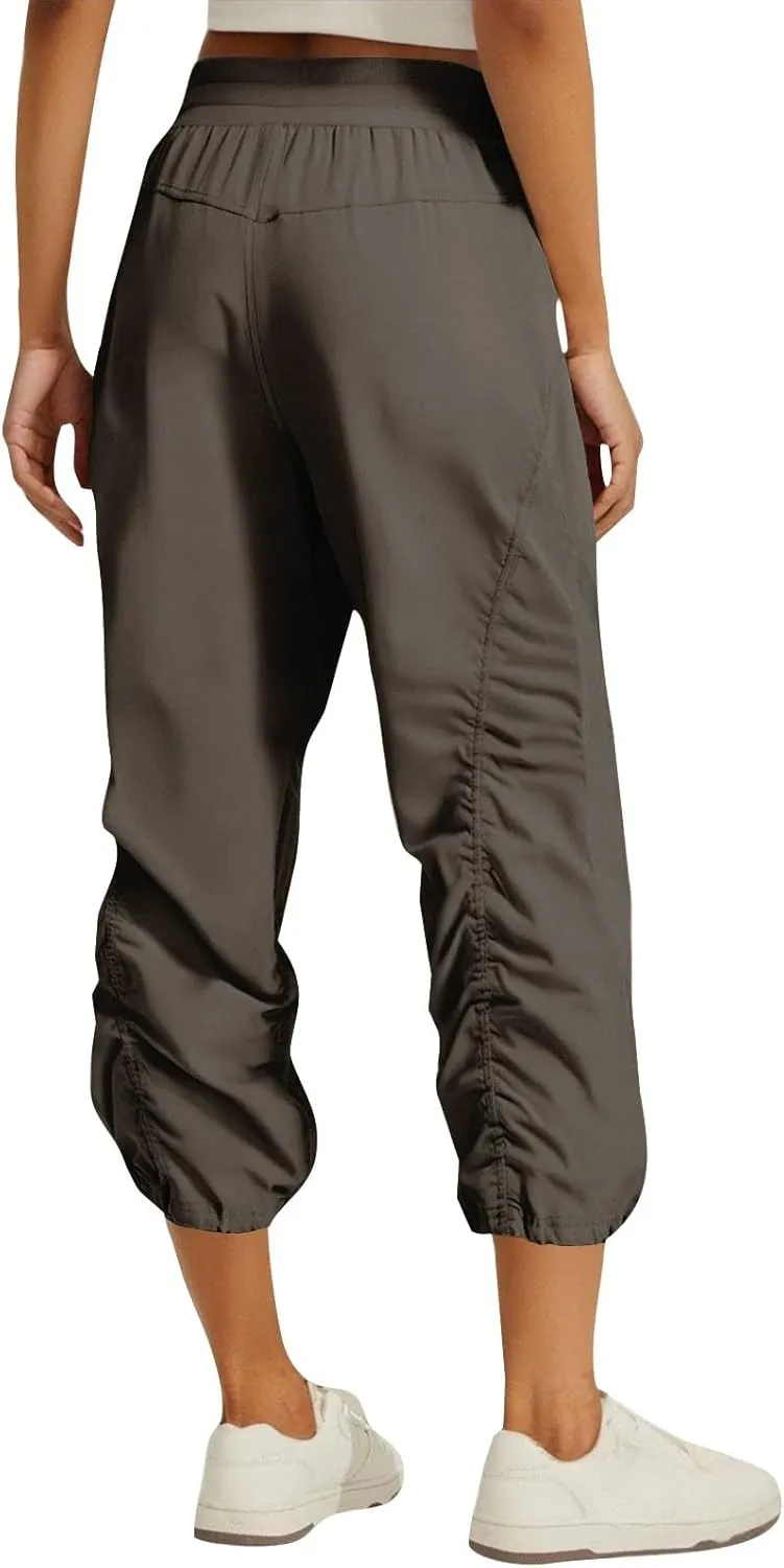 Capri Pants for Women Lightweight Quick-Dry Capris Outdoor Drawstring Hiking Pants with Pockets Soft Cargo Capris