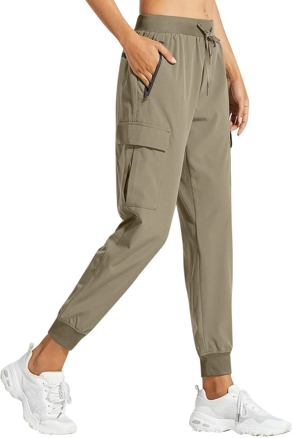 Cargo Joggers for Women Quick Dry Lightweight Hiking Pants with Zipper Pockets Elastic Waist Athletic Workout Pants
