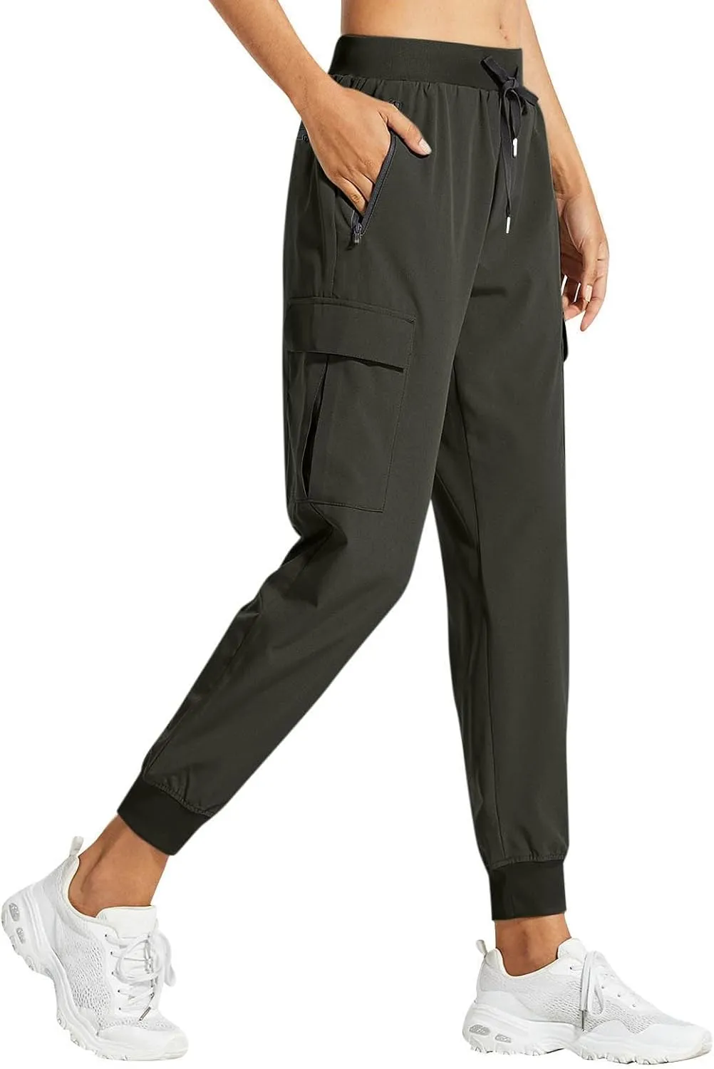 Cargo Joggers for Women Quick Dry Lightweight Hiking Pants with Zipper Pockets Elastic Waist Athletic Workout Pants