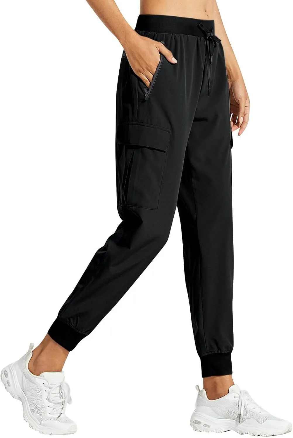 Cargo Joggers for Women Quick Dry Lightweight Hiking Pants with Zipper Pockets Elastic Waist Athletic Workout Pants