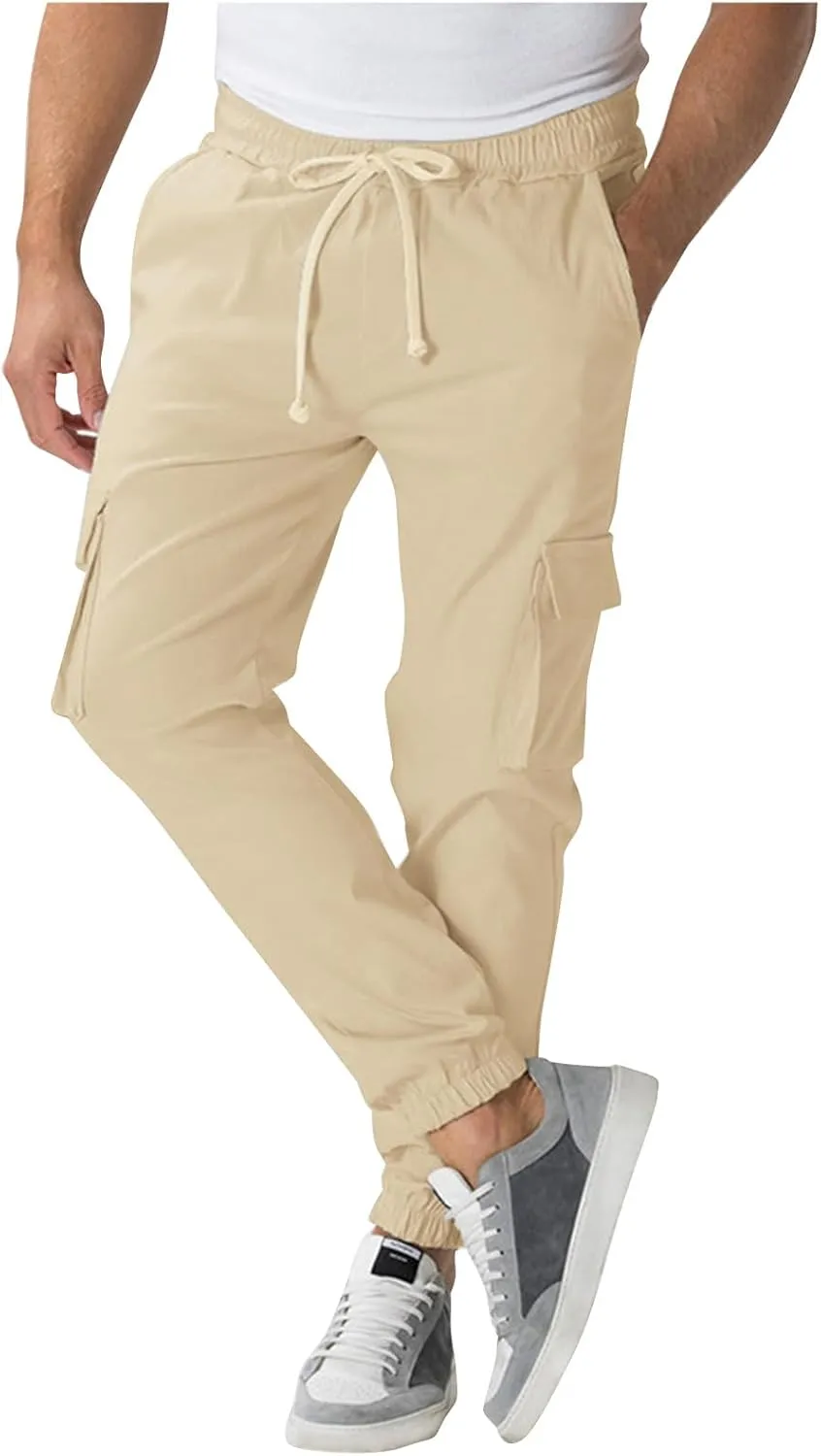 Cargo Pants for Men Comfy Hiking Pants Lightweight Joggers with Pockets Casual Elastic Waist Work Pants