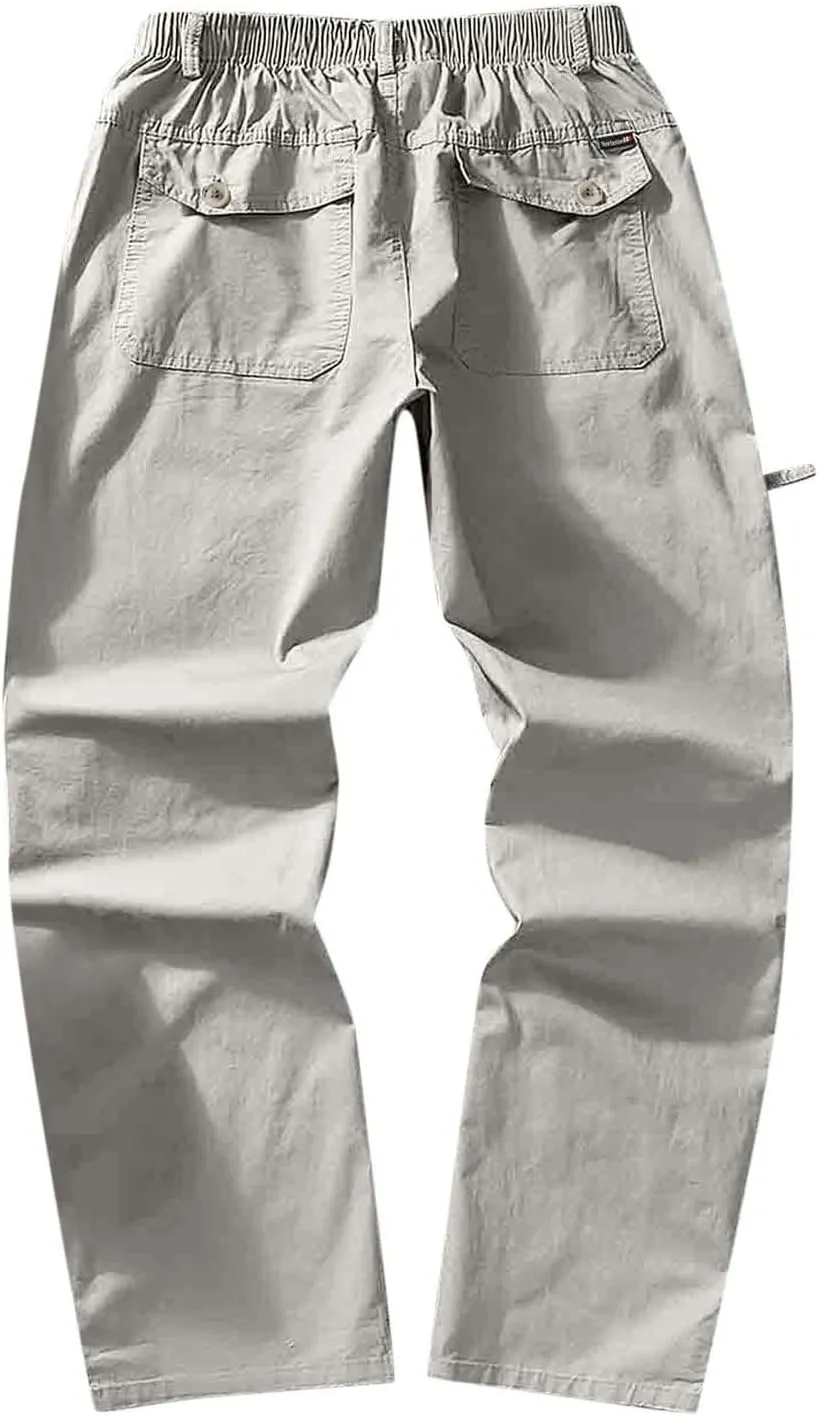 Cargo Pants for Men,Men's Drawstring Flap Pocket Pants Elastic Waist Long Pants Letter Graphic Street Cargo Pants