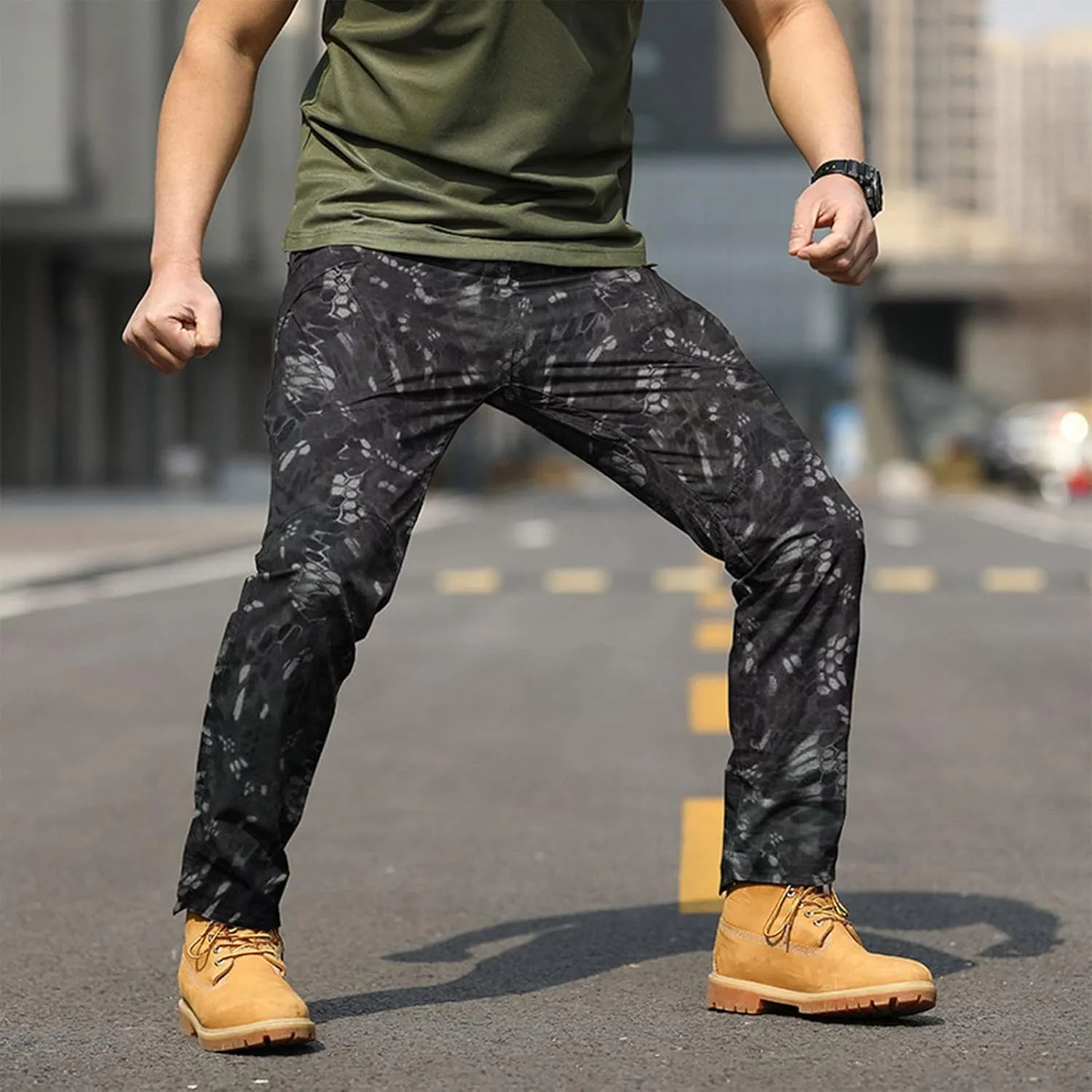 Cargo Pants Men Big and Tall Multi Pockets Jogger Pants Loose Fit Ripstop Hiking Tactic Straight Leg Trousers