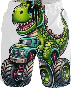 Cartoon Dinosaur Monster Truck Mens Swim Trunks Funny Quick Dry Elastic Shorts Surf Board Swimming Shorts S