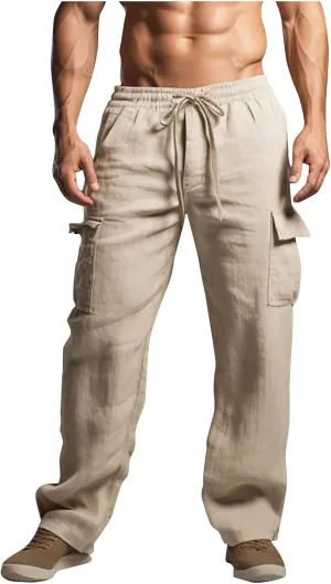 Casual Cargo Pants for Men Elastic Waist Drawstring Workout Gym Pants with Pockets Loose Fit Comfy Sweatpants