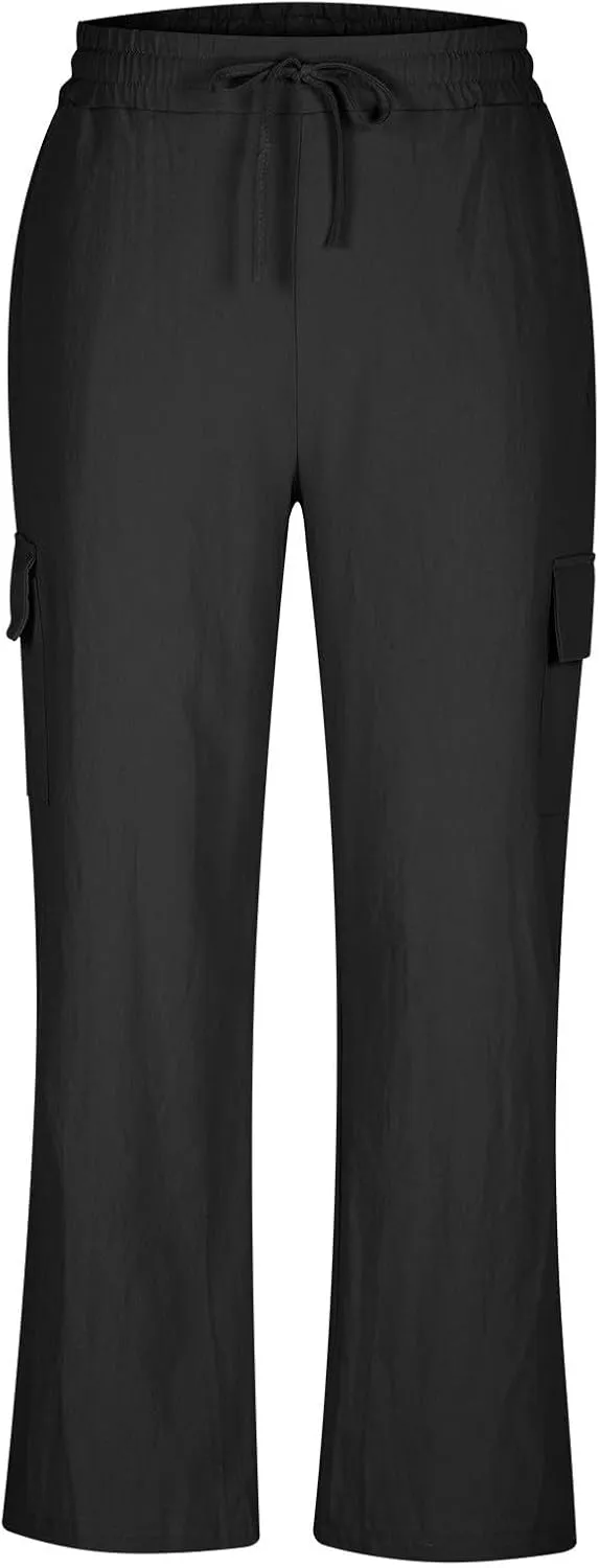 Casual Cargo Pants for Men Elastic Waist Drawstring Workout Gym Pants with Pockets Loose Fit Comfy Sweatpants