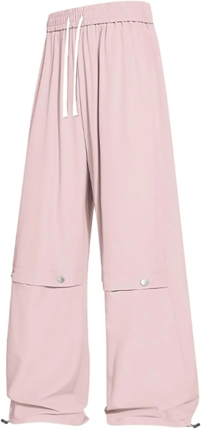 Casual Pants for Men Baggy Fit Plus Size Trousers Straight Wide Leg Elastic Waist Drawstring Summer Sweatpants