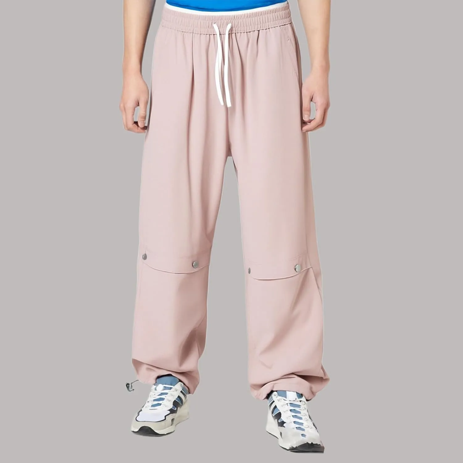 Casual Pants for Men Baggy Fit Plus Size Trousers Straight Wide Leg Elastic Waist Drawstring Summer Sweatpants