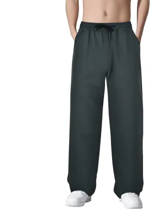 Casual Pants for Men Solid Drawstring Loose Fit Lightweight Straight Leg Pants Summer Comfort Workout Trousers