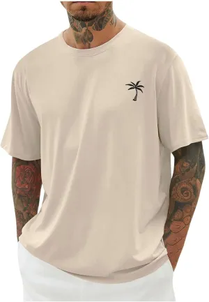Casual Short Sleeve T-Shirts for Men Regular Fit Crewneck Running Workout Tops Hipster Palmshadow Graphic Summer Tees