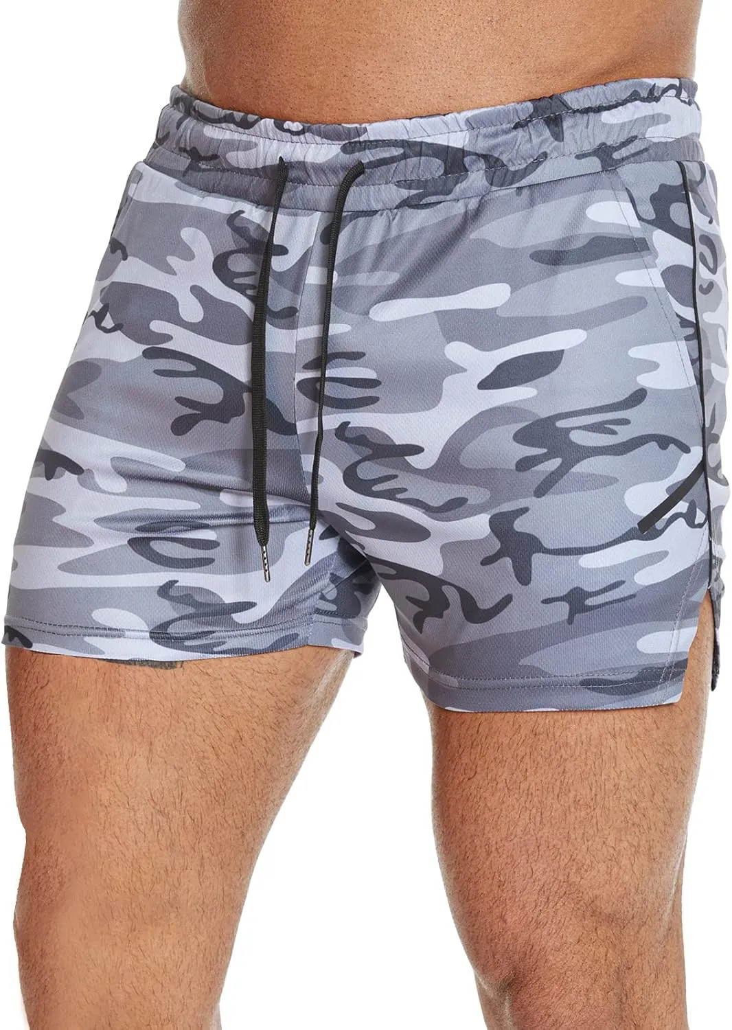 CEHT Mens Workout Running Shorts Lightweight Athletic Gym Shorts with Zipper Pockets