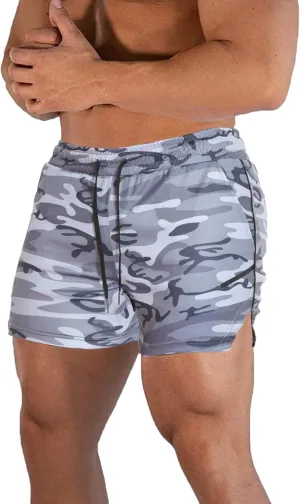 CEHT Mens Workout Running Shorts Lightweight Athletic Gym Shorts with Zipper Pockets