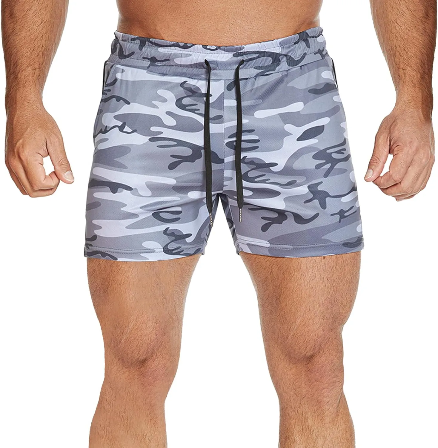 CEHT Mens Workout Running Shorts Lightweight Athletic Gym Shorts with Zipper Pockets