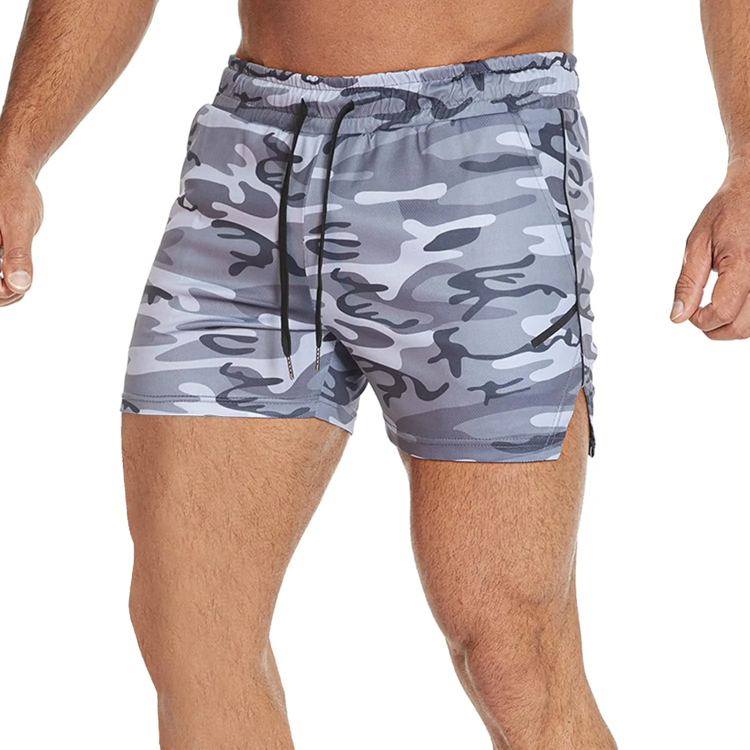 CEHT Mens Workout Running Shorts Lightweight Athletic Gym Shorts with Zipper Pockets