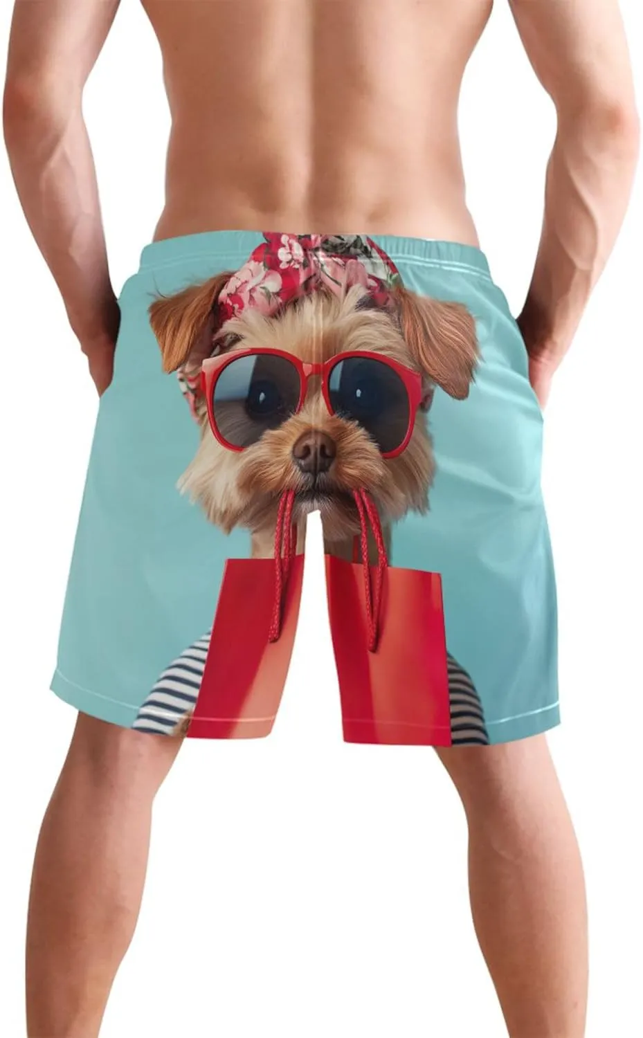 Chic Yorkie Dog Bag Print Mens Swimming Shorts Men Swim Trunks Funny Hawaiian Swimwear Bathing Suits S