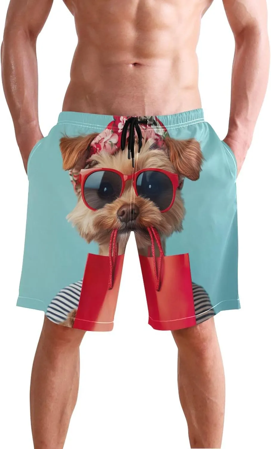 Chic Yorkie Dog Bag Print Mens Swimming Shorts Men Swim Trunks Funny Hawaiian Swimwear Bathing Suits S
