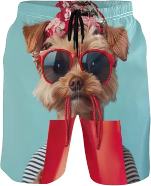 Chic Yorkie Dog Bag Print Mens Swimming Shorts Men Swim Trunks Funny Hawaiian Swimwear Bathing Suits S