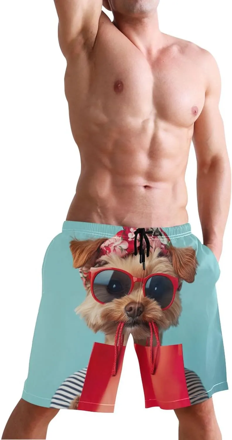 Chic Yorkie Dog Bag Print Mens Swimming Shorts Men Swim Trunks Funny Hawaiian Swimwear Bathing Suits S