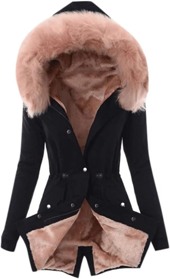 ChicCrate Sherpa Fleece Lined Jacket Women Hood Puffer Jacket Raw Hem Puffy Bubble Cotton Padded Thick Warm Coat