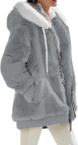 ChicCrate Winter Jackets For Women Zip Up Fleece Jacket Fuzzy Fashion Cardigan Warm Clothes Sherpa Plaid Coat