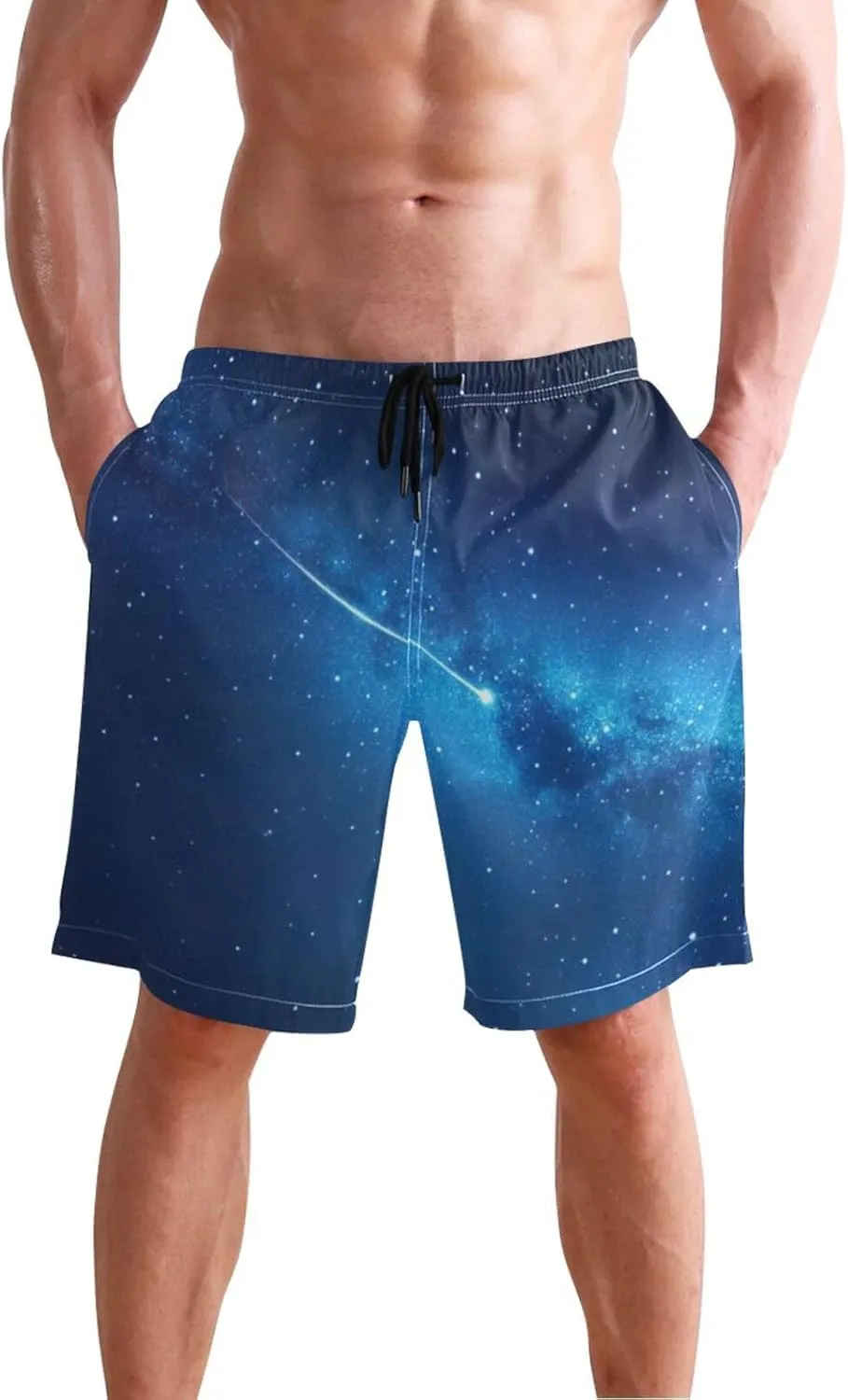 CHIFIGNO Starry Night Blue Mens Swimming Shorts, Small Swim Pants for Men, Swim Pants for Men