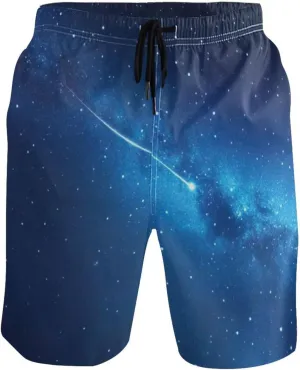 CHIFIGNO Starry Night Blue Mens Swimming Shorts, Small Swim Pants for Men, Swim Pants for Men