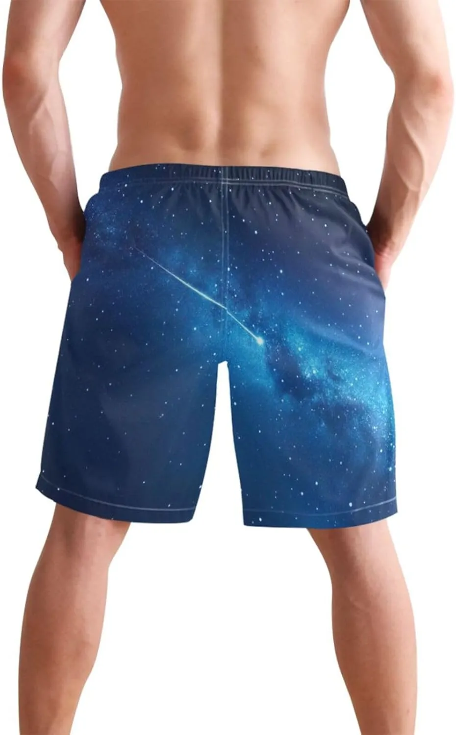 CHIFIGNO Starry Night Blue Mens Swimming Shorts, Small Swim Pants for Men, Swim Pants for Men