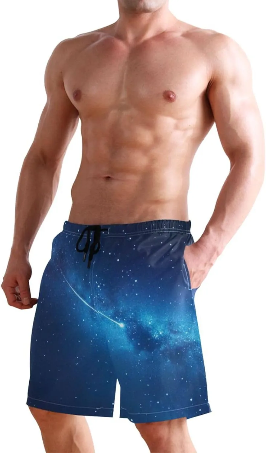 CHIFIGNO Starry Night Blue Mens Swimming Shorts, Small Swim Pants for Men, Swim Pants for Men