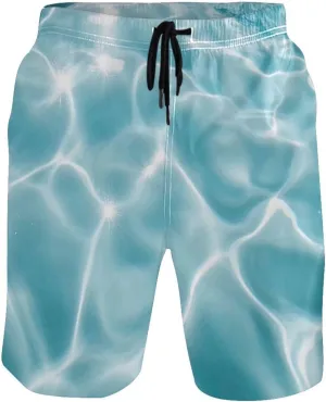 CHIFIGNO Teal Boho Spots Cream Swimming Shorts Men, Small Quick Dry Beach Shorts, Swimshorts for Men