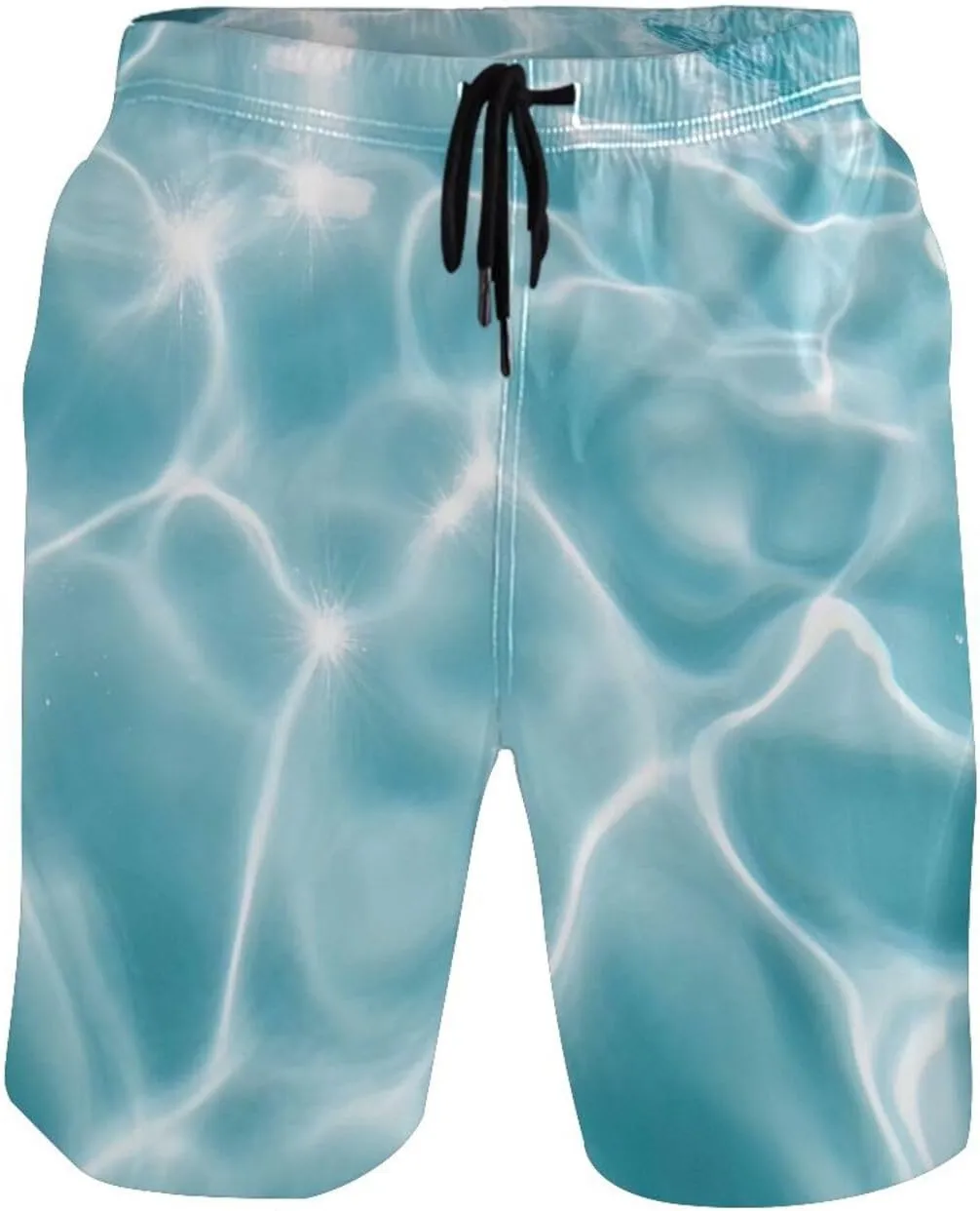 CHIFIGNO Teal Boho Spots Cream Swimming Shorts Men, Small Quick Dry Beach Shorts, Swimshorts for Men