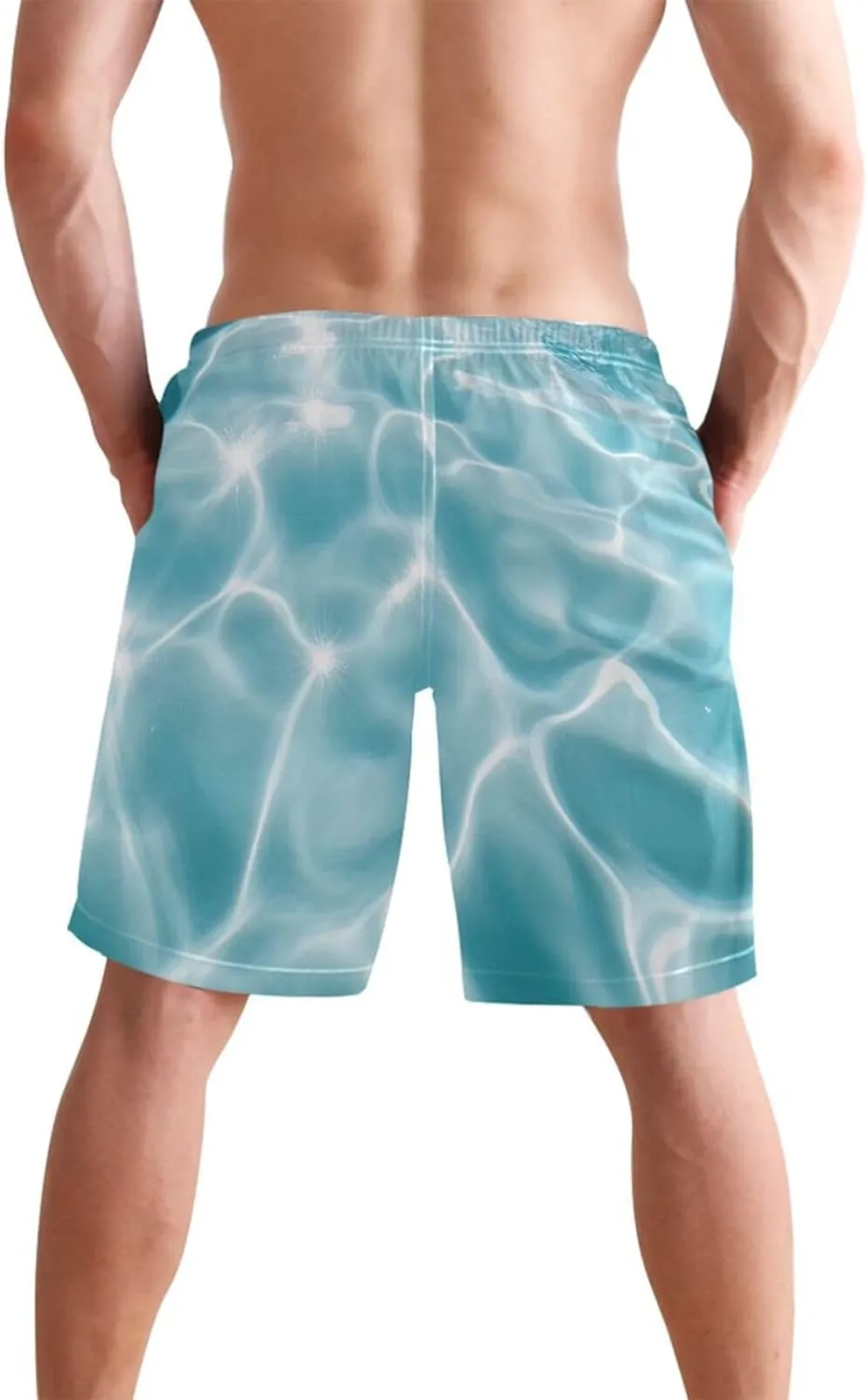 CHIFIGNO Teal Boho Spots Cream Swimming Shorts Men, Small Quick Dry Beach Shorts, Swimshorts for Men