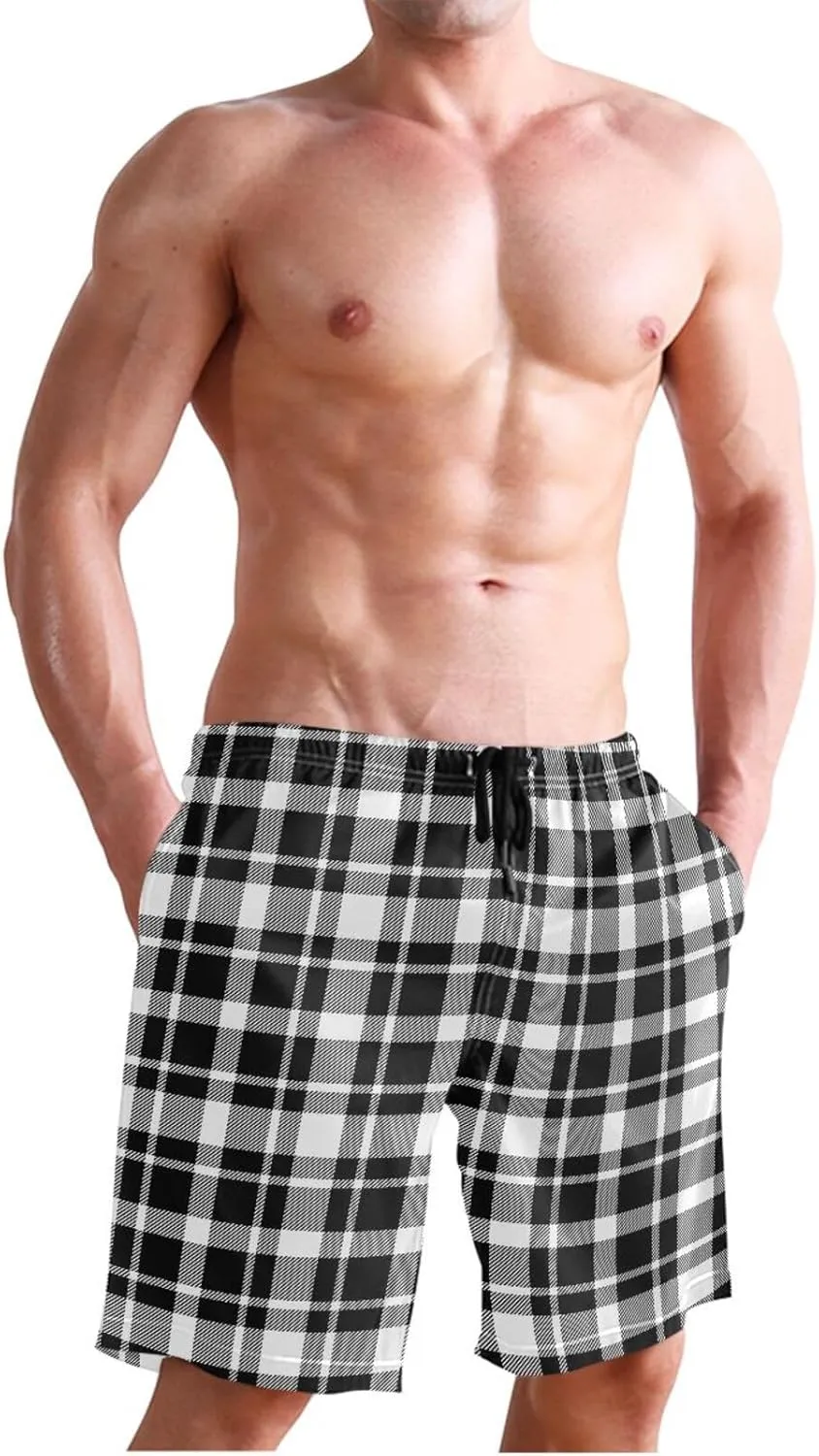 CHIFIGNO Teal Boho Spots Cream Swimming Shorts Men, Small Quick Dry Beach Shorts, Swimshorts for Men