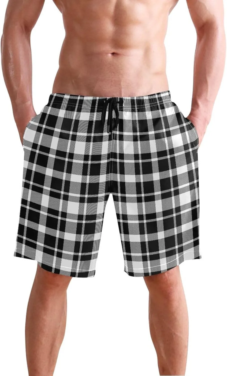 CHIFIGNO Teal Boho Spots Cream Swimming Shorts Men, Small Quick Dry Beach Shorts, Swimshorts for Men