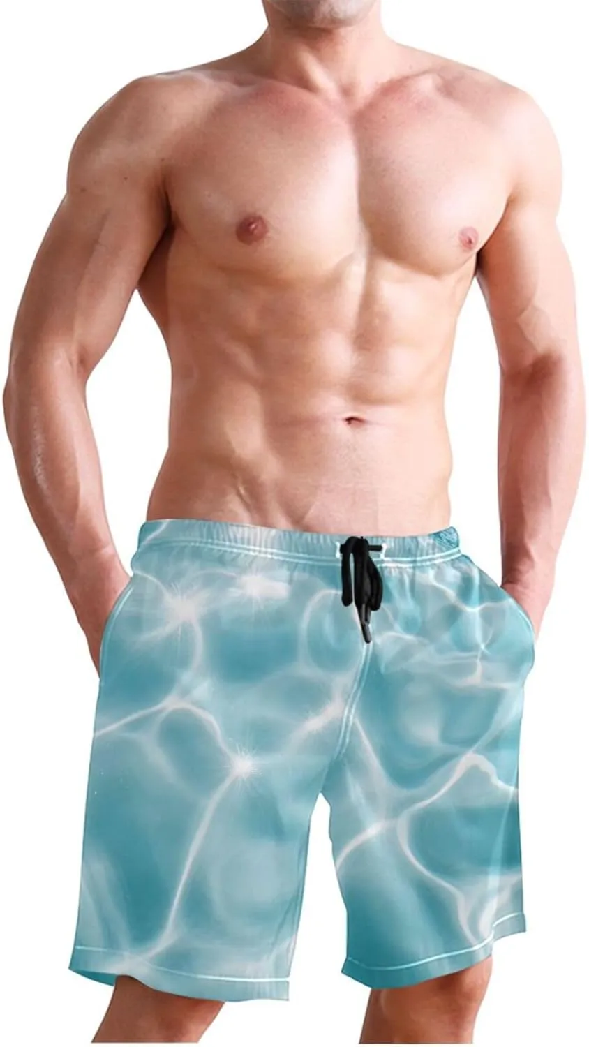 CHIFIGNO Teal Boho Spots Cream Swimming Shorts Men, Small Quick Dry Beach Shorts, Swimshorts for Men