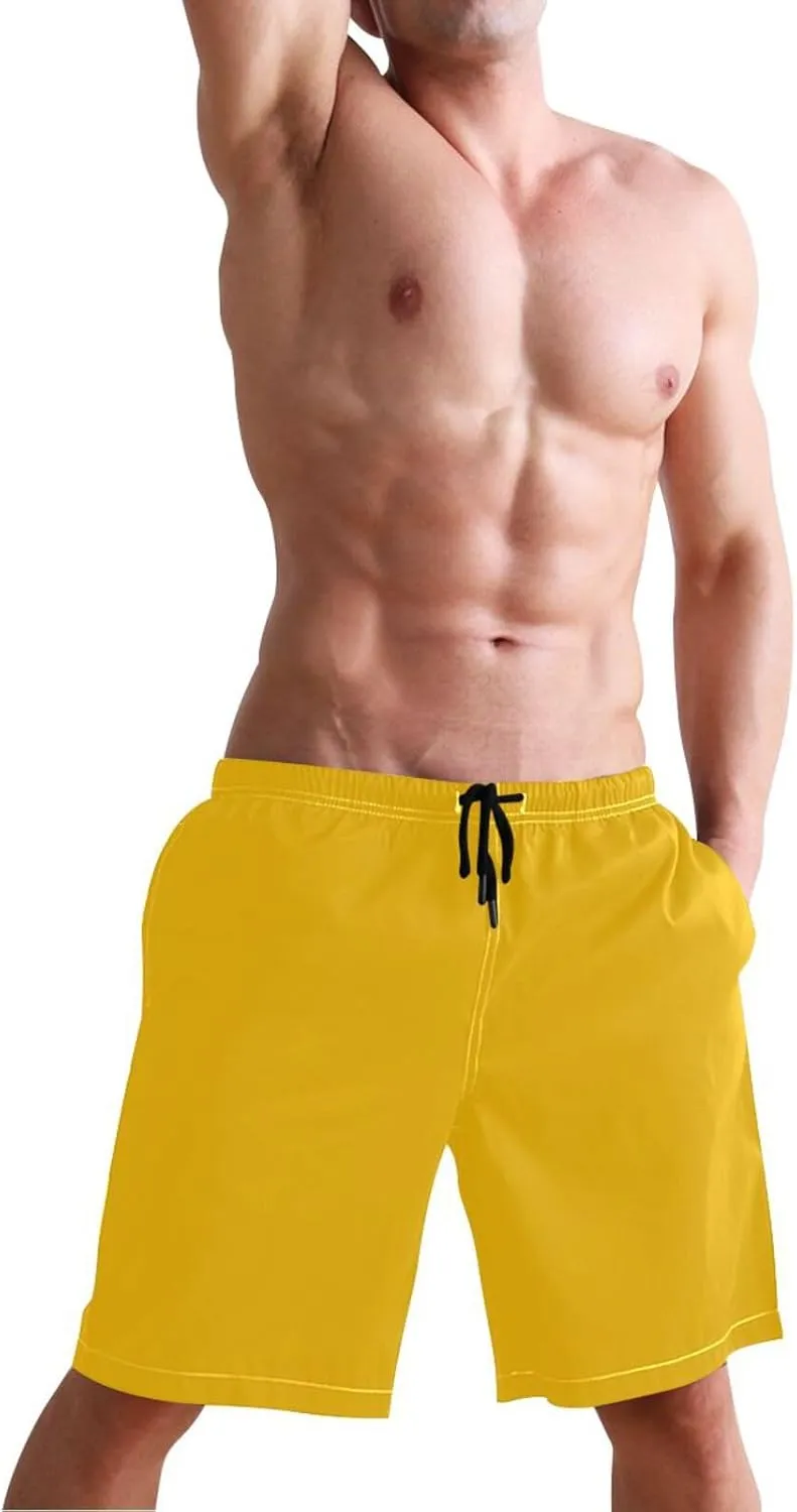 CHIFIGNO Teal Boho Spots Cream Swimming Shorts Men, Small Quick Dry Beach Shorts, Swimshorts for Men