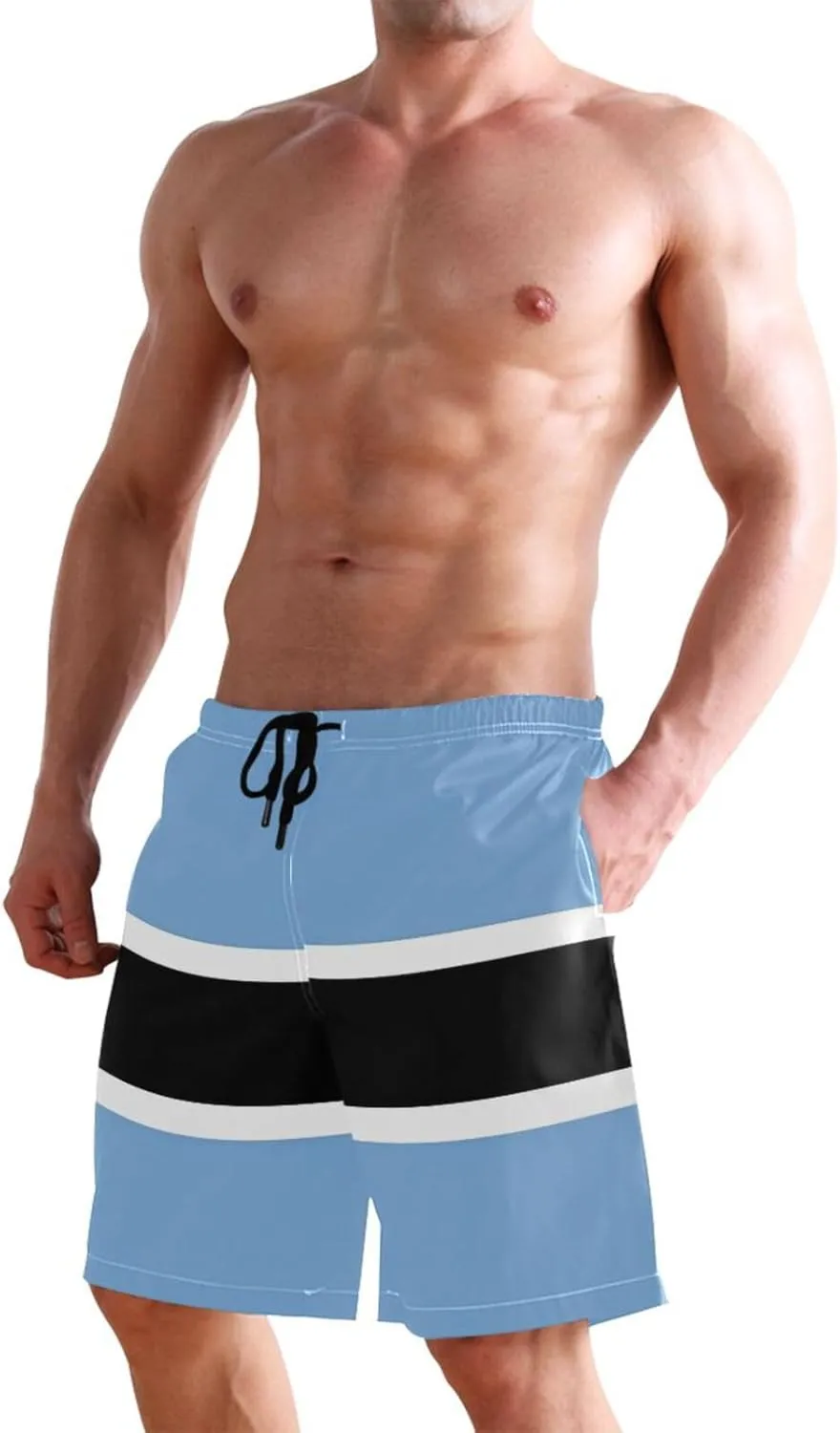 CHIFIGNO Teal Boho Spots Cream Swimming Shorts Men, Small Quick Dry Beach Shorts, Swimshorts for Men