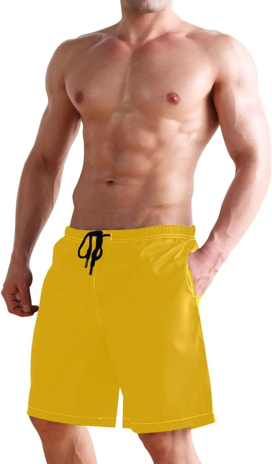 CHIFIGNO Teal Boho Spots Cream Swimming Shorts Men, Small Quick Dry Beach Shorts, Swimshorts for Men