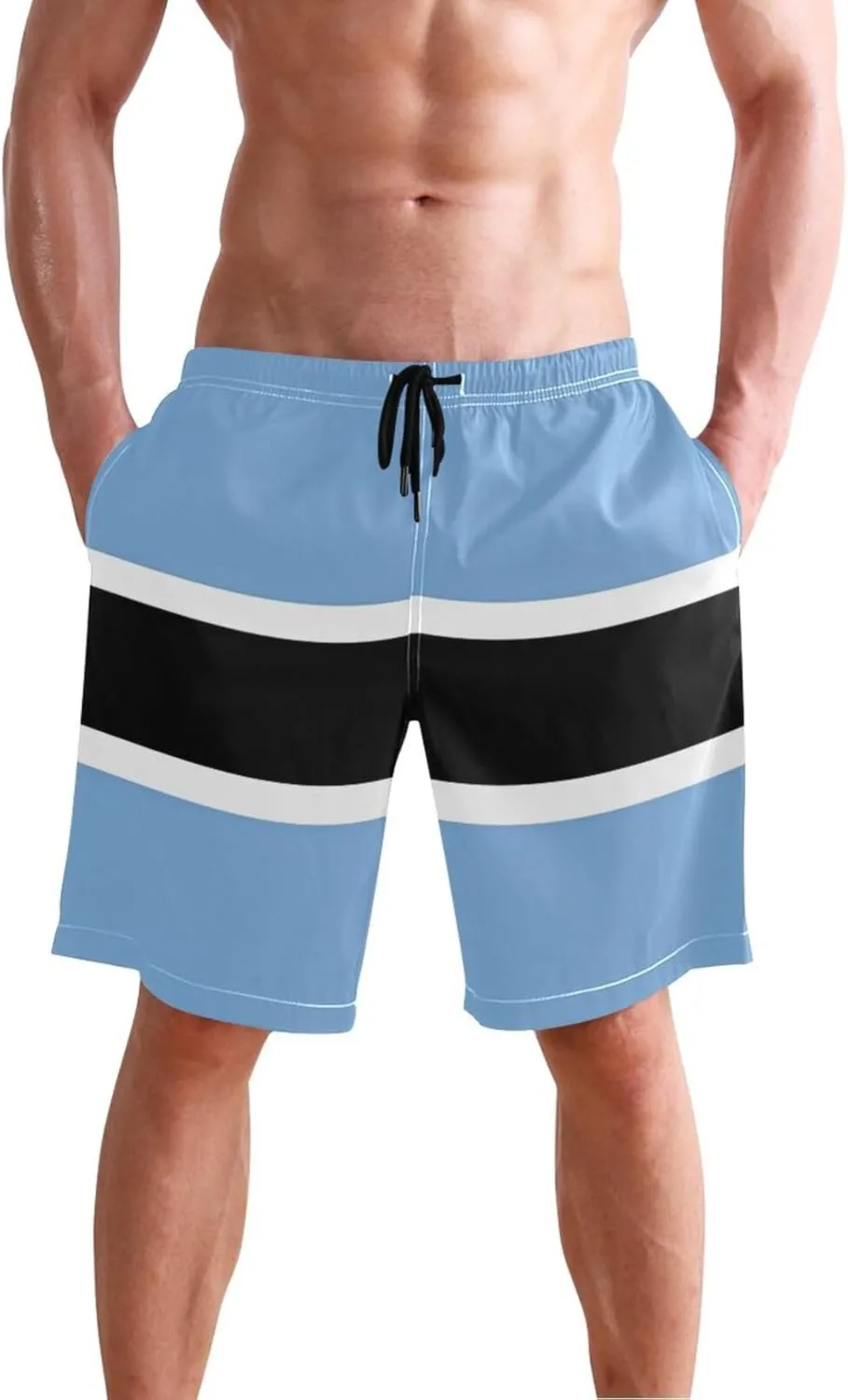 CHIFIGNO Teal Boho Spots Cream Swimming Shorts Men, Small Quick Dry Beach Shorts, Swimshorts for Men