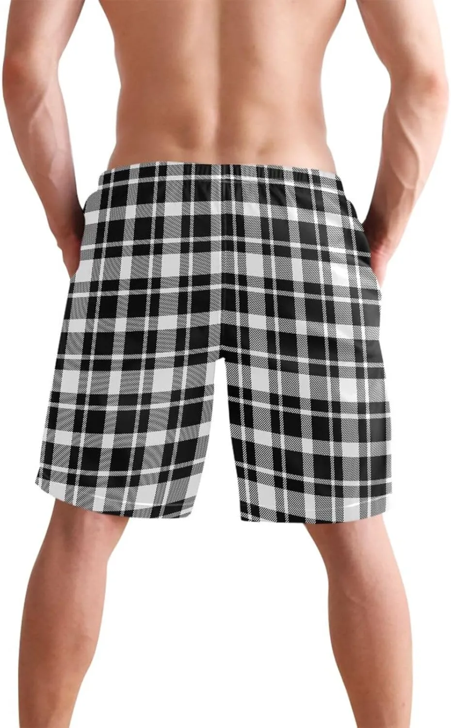 CHIFIGNO Teal Boho Spots Cream Swimming Shorts Men, Small Quick Dry Beach Shorts, Swimshorts for Men