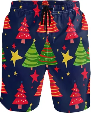 Christmas Tree Star Navy Men Swim Trunks Funny Mens Swimming Shorts Vacation Swimwear Bathing Suit S