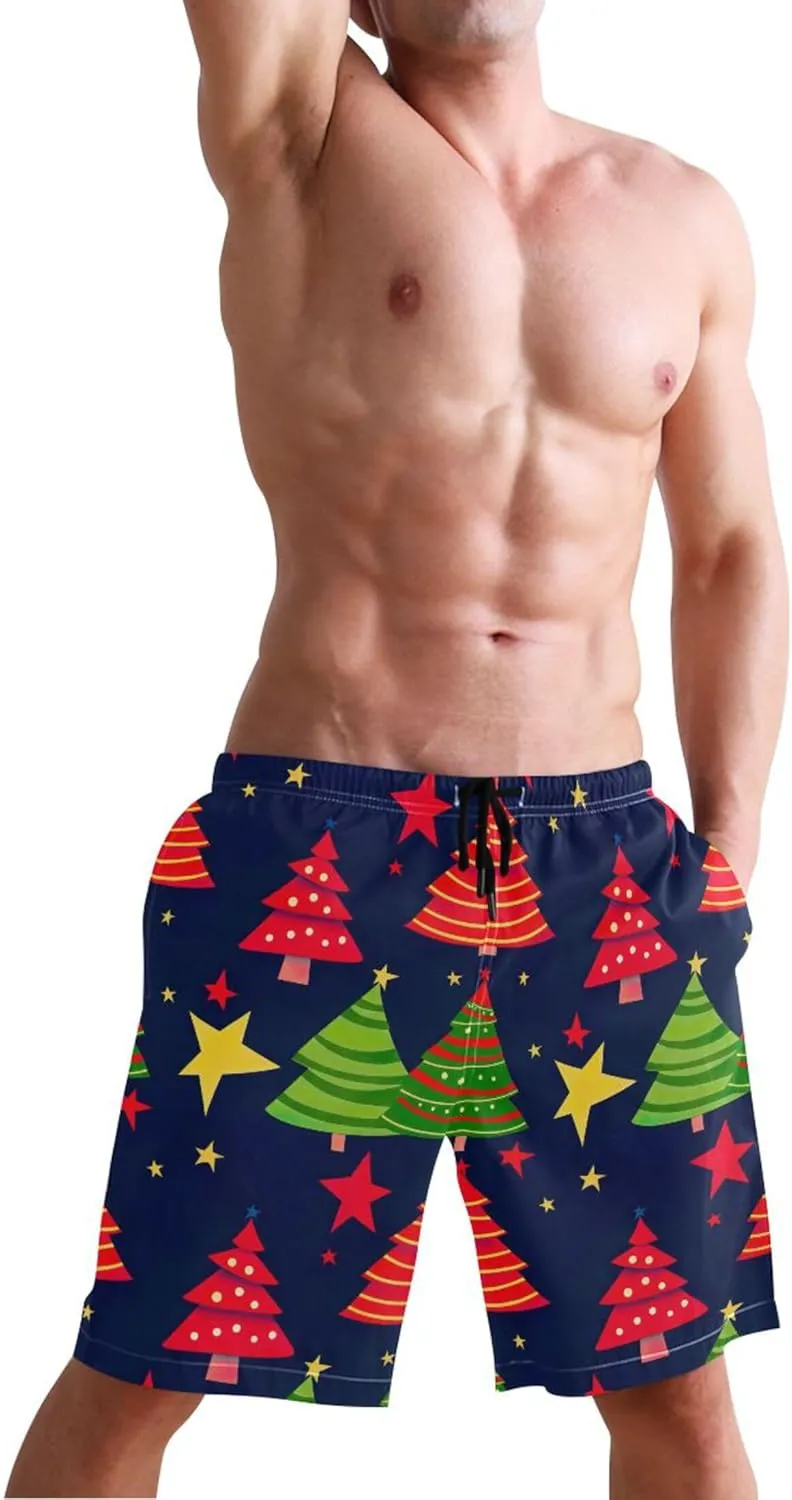 Christmas Tree Star Navy Men Swim Trunks Funny Mens Swimming Shorts Vacation Swimwear Bathing Suit S