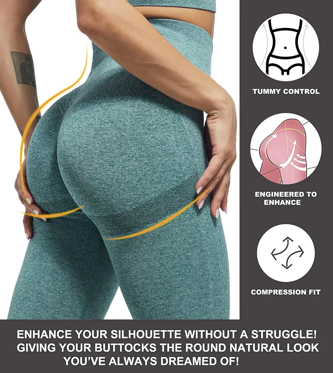 CHRLEISURE 3 Piece Workout Leggings Sets for Women, Gym Scrunch Butt Butt Lifting Seamless Leggings