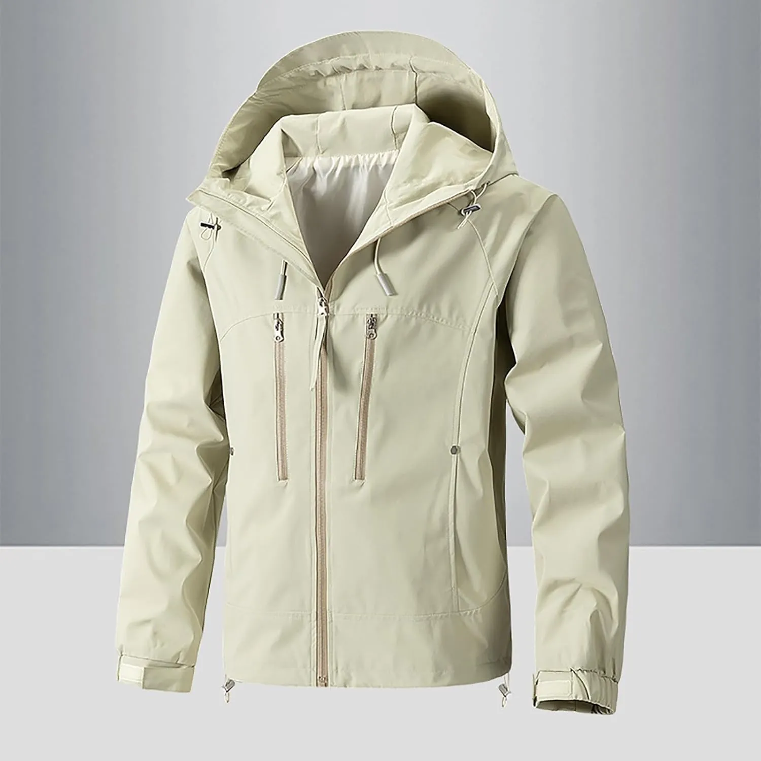 Classic Hooded Rain Jacket For Men Fashion 2024 Soft Hiking Zippered Waterproof Jackets Coat Windbreaker Outwear