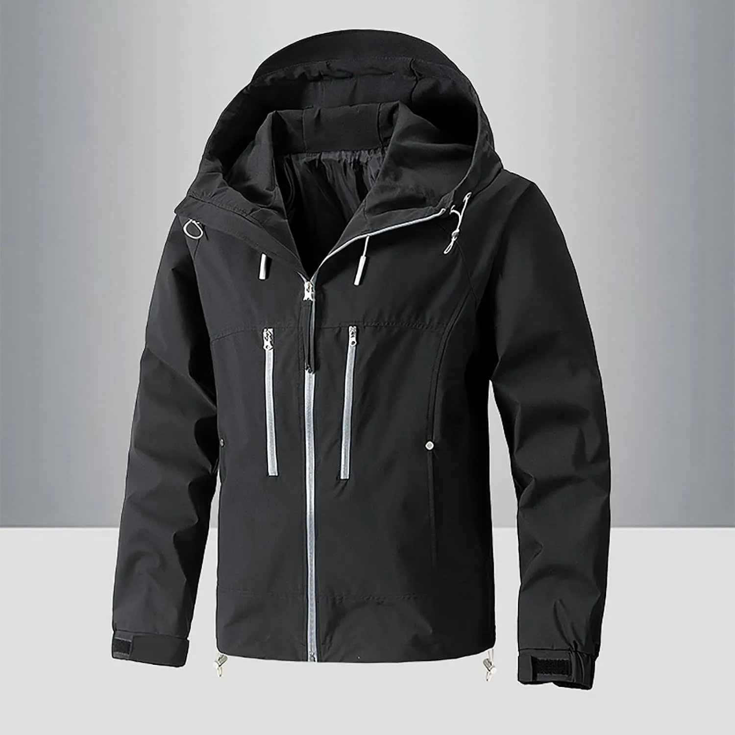 Classic Hooded Rain Jacket For Men Fashion 2024 Soft Hiking Zippered Waterproof Jackets Coat Windbreaker Outwear