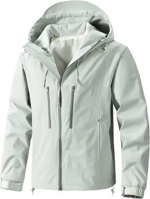 Classic Hooded Rain Jacket For Men Fashion 2024 Soft Hiking Zippered Waterproof Jackets Coat Windbreaker Outwear