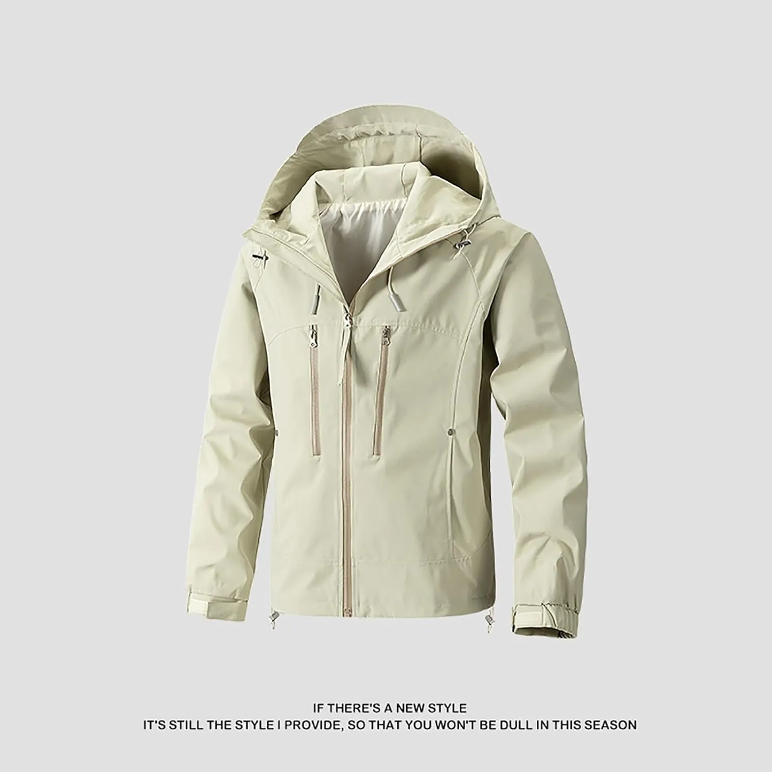 Classic Hooded Rain Jacket For Men Fashion 2024 Soft Hiking Zippered Waterproof Jackets Coat Windbreaker Outwear