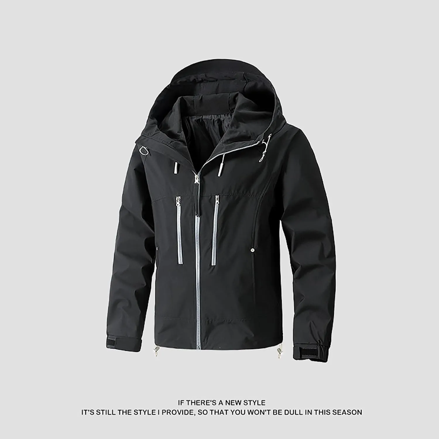 Classic Hooded Rain Jacket For Men Fashion 2024 Soft Hiking Zippered Waterproof Jackets Coat Windbreaker Outwear
