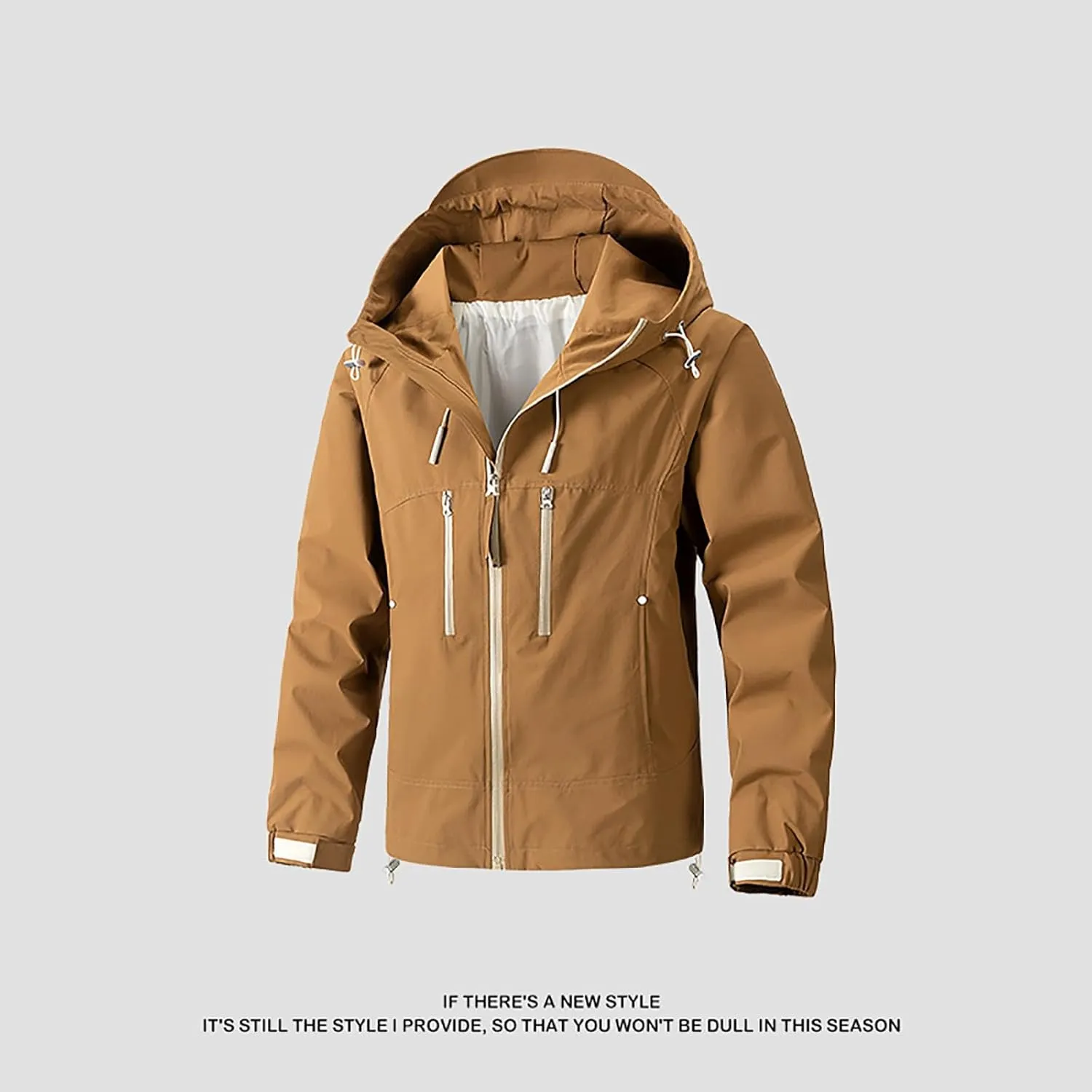 Classic Hooded Rain Jacket For Men Fashion 2024 Soft Hiking Zippered Waterproof Jackets Coat Windbreaker Outwear
