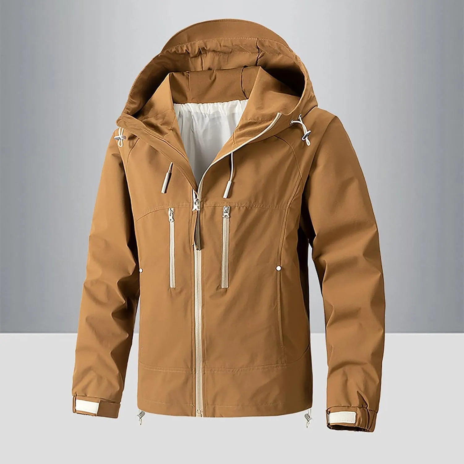 Classic Hooded Rain Jacket For Men Fashion 2024 Soft Hiking Zippered Waterproof Jackets Coat Windbreaker Outwear