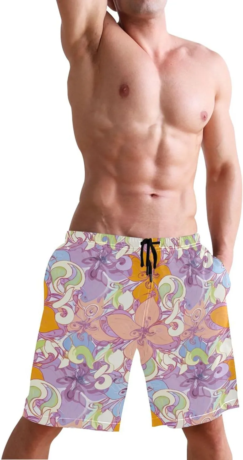 Colorful Spring Flower Mens Swimming Shorts Custom Men's Swim Trunks Funny Quick Dry Elastic Waist S